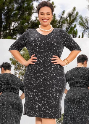 Marguerite - Vestido Poá Preto em Malha Crepe - MARGUERITE