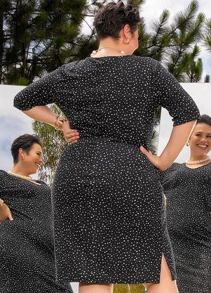 Marguerite - Vestido Poá Preto em Malha Crepe - MARGUERITE