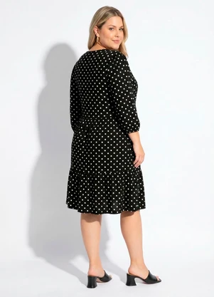 Marguerite - Vestido Poá Preto em Malha de Viscose - MARGUERITE