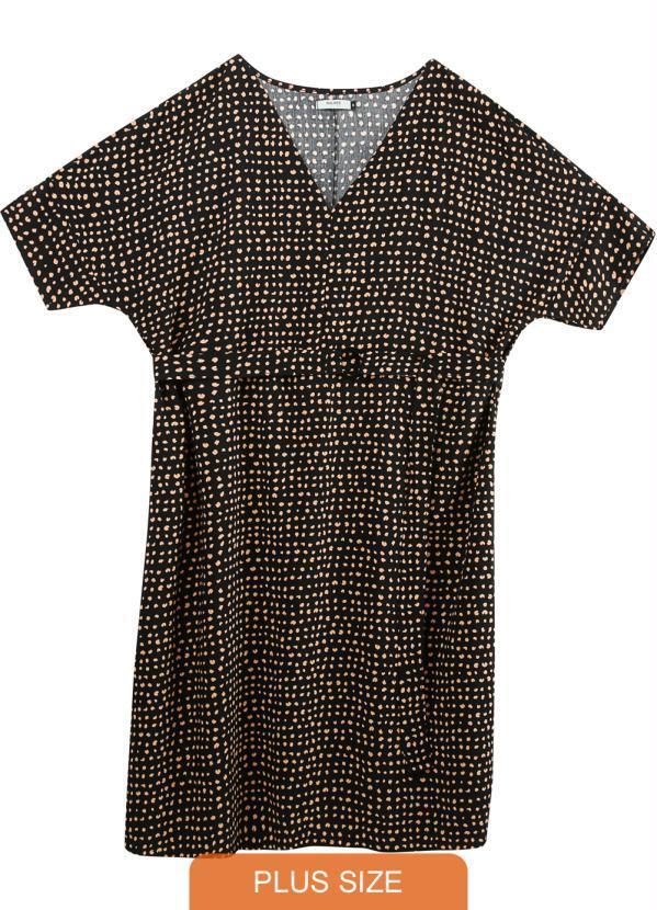 Malwee Plus - Vestido Preto Abstrato Decote V Plus