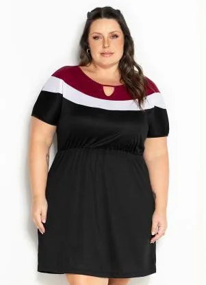 Marguerite - Vestido Preto com Contraste Plus Size - MARGUERITE