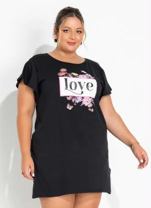 Marguerite - Vestido Preto com Estampa Localizada Plus Size - MARGUERITE