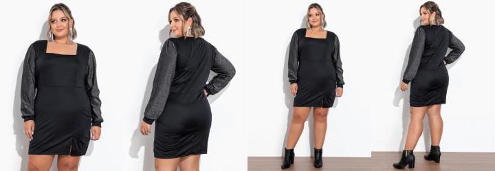 Vestido Preto com Mangas Bufantes Plus Size