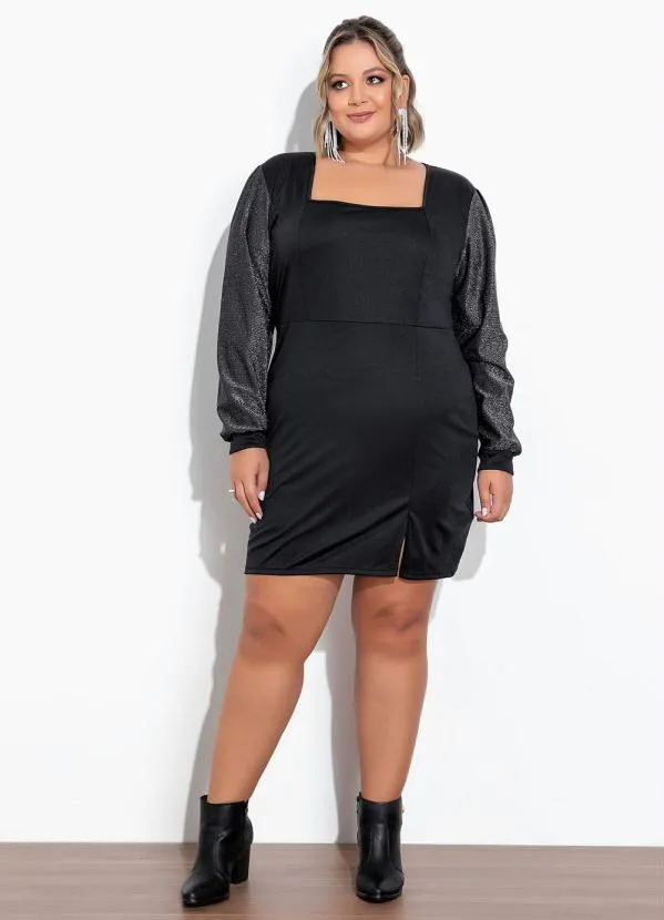 Marguerite - Vestido Preto com Mangas Bufantes Plus Size 3