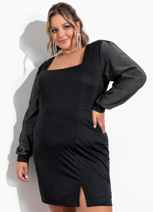 Marguerite - Vestido Preto com Mangas Bufantes Plus Size 1