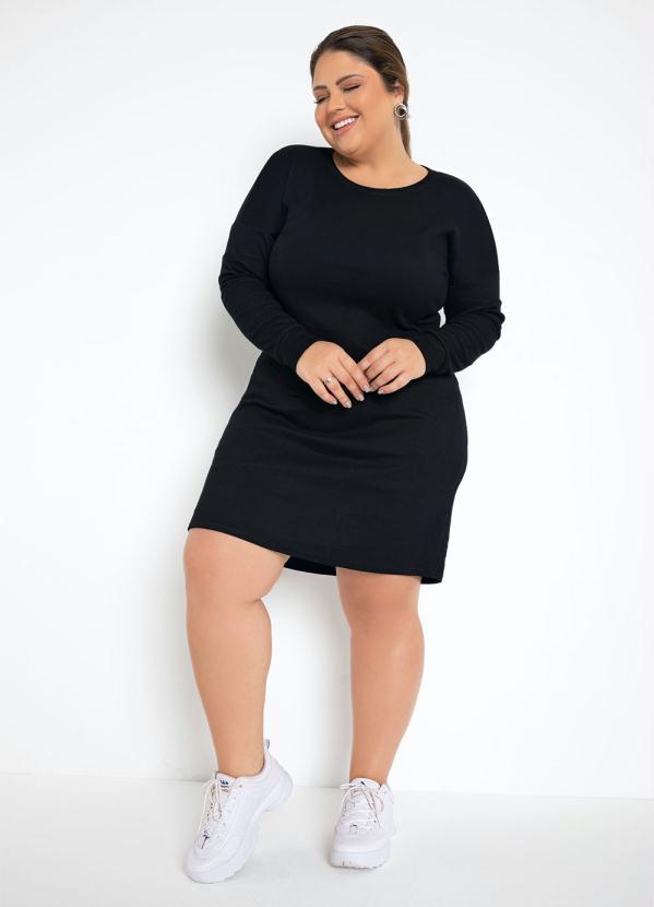 Basicamente - Vestido Preto com Mangas Longas Plus Size 1