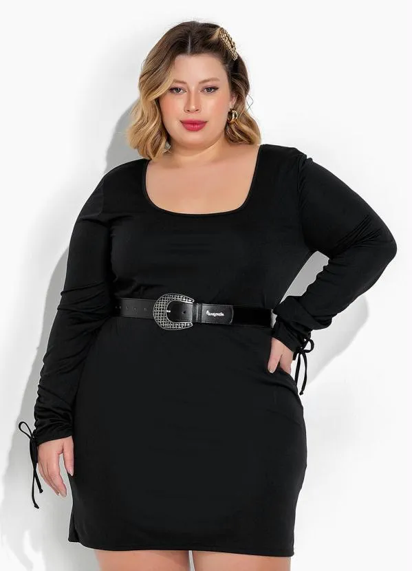 Marguerite - Vestido Preto com Mangas Longas Plus Size