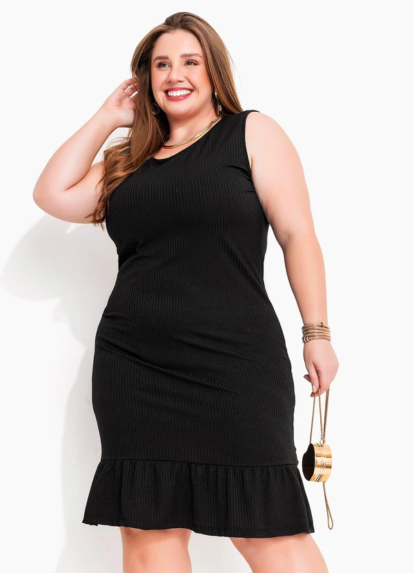 Marguerite - Vestido Preto em Canelado