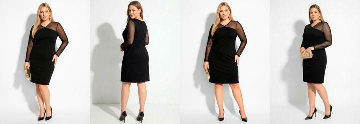Vestido Preto em Malha de Crepe e Tule