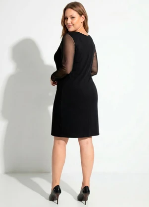 Marguerite - Vestido Preto em Malha de Crepe e Tule - MARGUERITE