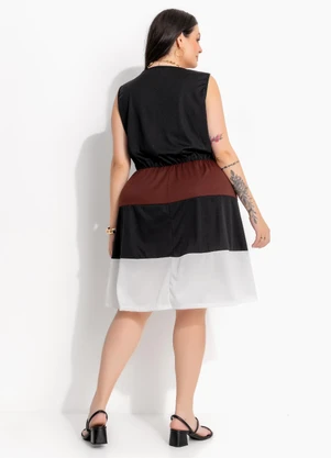 Marguerite - Vestido Preto em Malha de Poliéster Color Block - MARGUERITE
