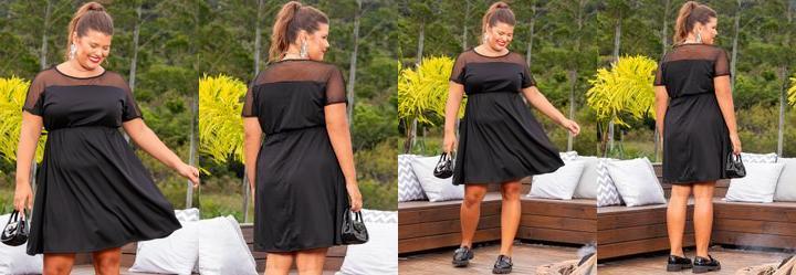 Vestido Preto em Malha e Tule