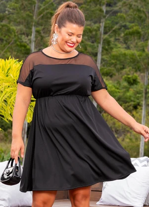 Marguerite - Vestido Preto em Malha e Tule - MARGUERITE