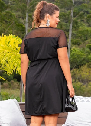 Marguerite - Vestido Preto em Malha e Tule - MARGUERITE
