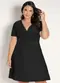 Marguerite - Vestido Curto Poá Transpassado Plus Size - variação: Preto