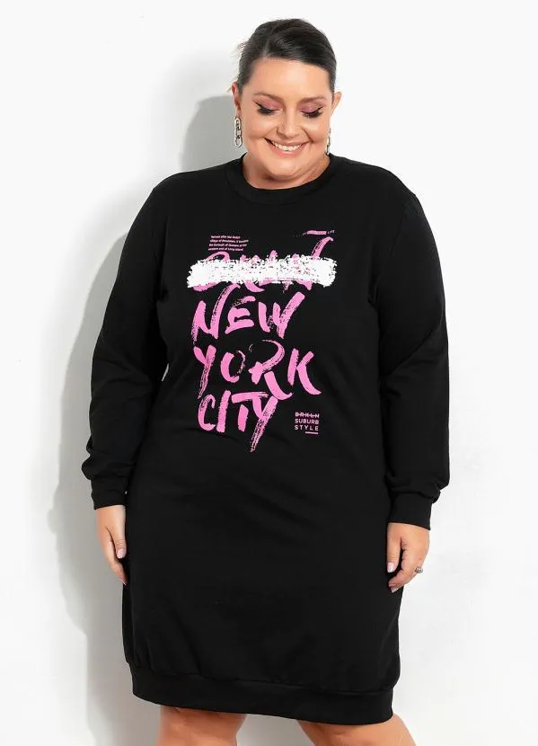 Vestido Moletom Curto Vestido Preto Em Moletom Plus Size Marguerite