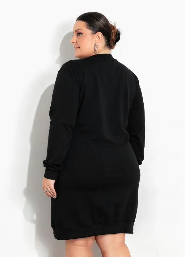 Vestido Preto em Moletom Plus Size Marguerite