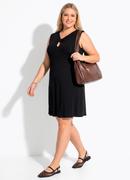 Vestido Preto Malha Suede com Decote La�o