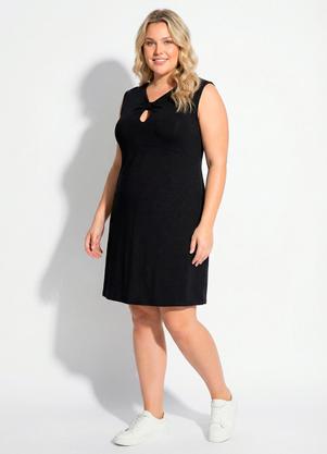 Vestido (Preto) Malha Suede com Decote La�o