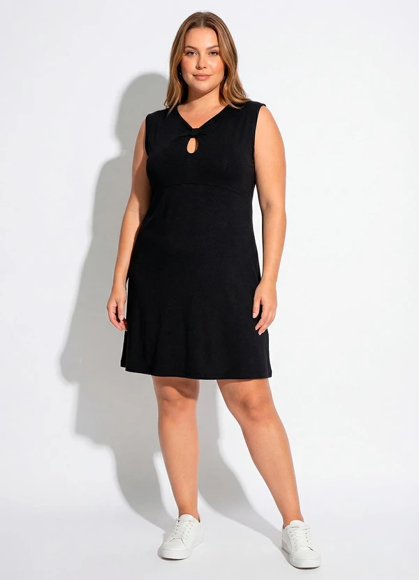 Marguerite - Vestido Preto Malha Suede com Decote Laço 3