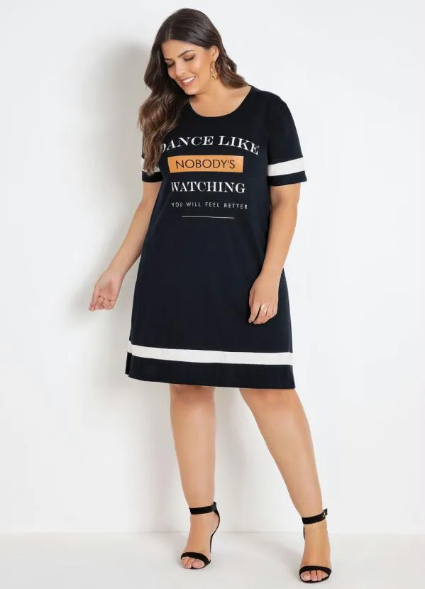 Marguerite - Vestido Preto Plus Size com Estampa Frontal 3