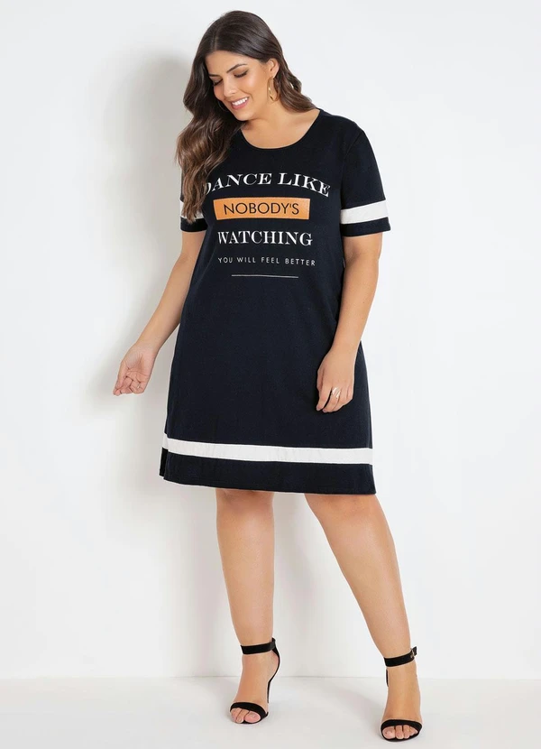 Marguerite - Vestido Preto Plus Size com Estampa Frontal 5