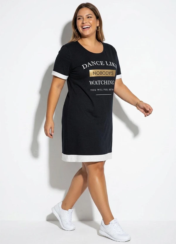 Marguerite - Vestido Preto Plus Size com Estampa Frontal 6