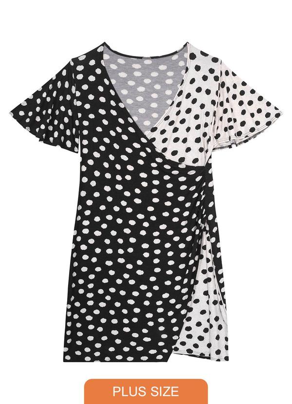 Malwee Plus - Vestido Preto Poá Transpassado