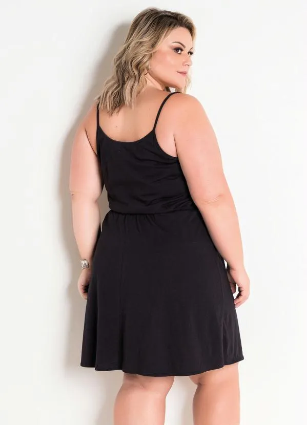 Vestido Preto Transpassado com Alças Plus Size Marguerite