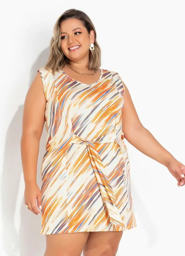 Marguerite - Vestido Rajado Amarelo com Amarração Plus Size