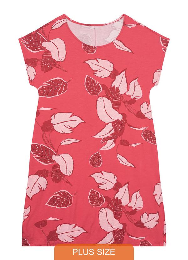 Malwee Plus - Vestido Rosa Escuro Curto Reto Tropical