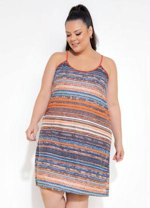 Vestido Sobreposio (Listras e Laranja) Plus Size