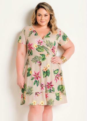 Vestido Transpassado (Floral) Plus Size com Babado