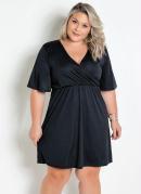 Vestido Transpassado Preto Plus Size