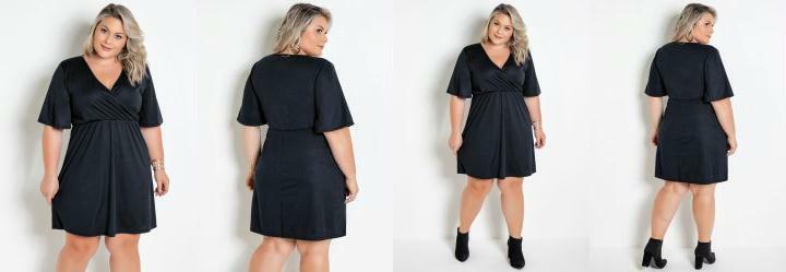 Vestido Transpassado Preto Plus Size