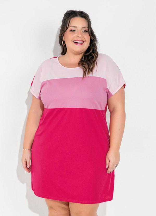 Vestido (Tricolor Rosa) com Recortes Plus Size