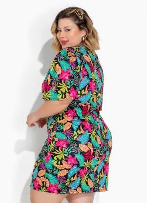 Marguerite - Vestido Tropical com Mangas Amplas Plus Size - MARGUERITE
