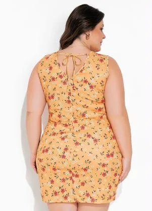 Marguerite - Vestido Tubinho Floral Amarelo Plus Size - MARGUERITE