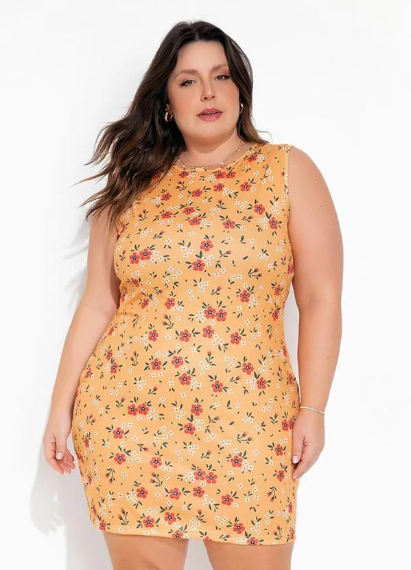 Marguerite - Vestido Tubinho Floral Amarelo Plus Size
