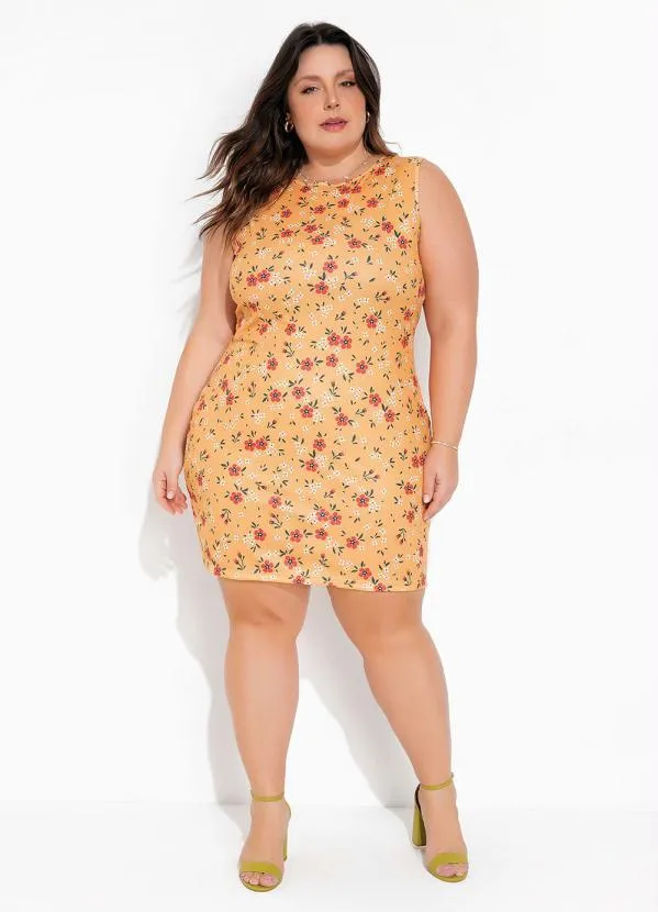 Marguerite - Vestido Tubinho Floral Amarelo Plus Size 2