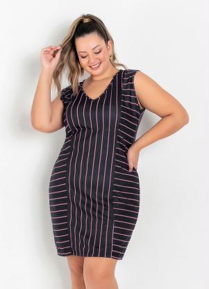 Vestido Tubinho (Listras Rosa e Preta) Plus Size