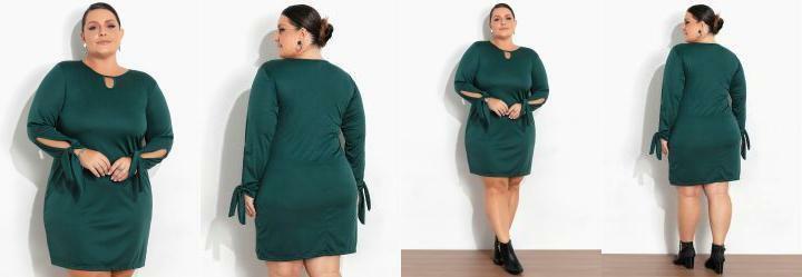 Vestido Verde com Amarrao nas Mangas Plus Size
