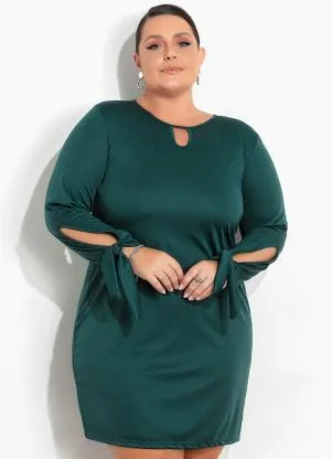Marguerite - Vestido Verde com Amarração nas Mangas Plus Size - MARGUERITE