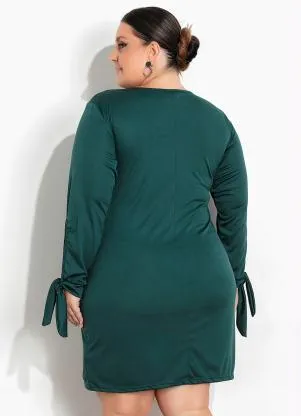 Marguerite - Vestido Verde com Amarração nas Mangas Plus Size - MARGUERITE
