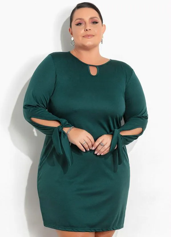 Marguerite - Vestido Verde com Amarração nas Mangas Plus Size