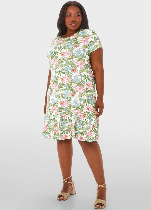 Malwee - Vestido Verde Curto Evasê Floral Malwee Plus