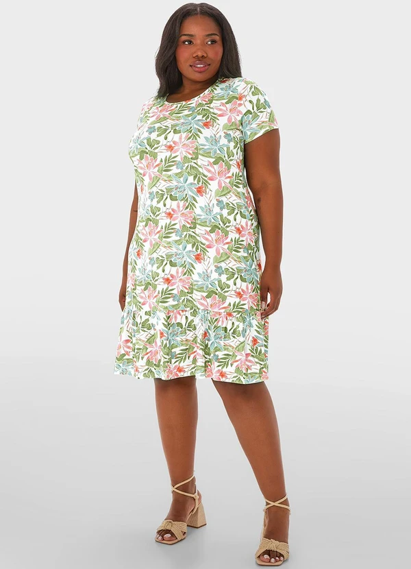Malwee Vestido Verde Curto Evasê Floral Malwee Plus