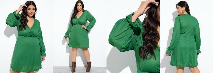 Vestido Verde em Malha Canelada com Transpasse