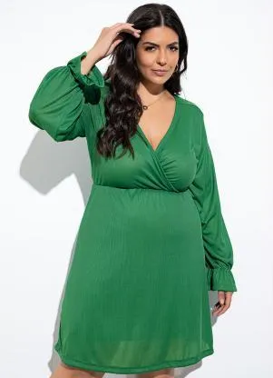 Marguerite - Vestido Verde em Malha Canelada com Transpasse - MARGUERITE