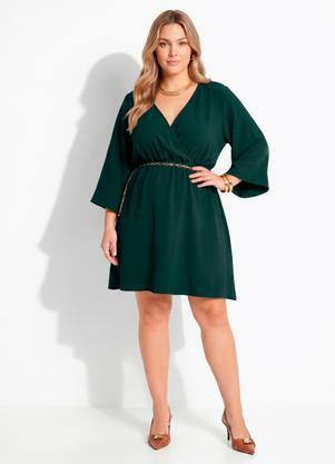 Vestido Verde Escuro em Crepe Plano